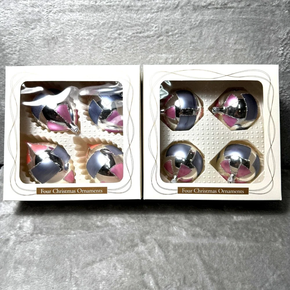 Vintage Target Glass Ornaments 8 – Retro Silver Pink Lavender Geometric Design